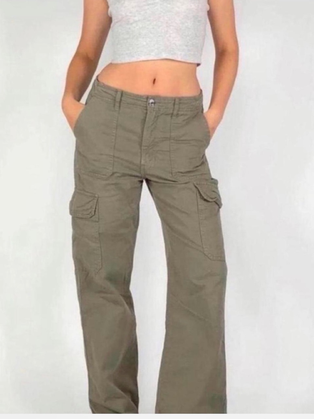 Zara 100% cotton Olive Cargo Pants sz 28/6